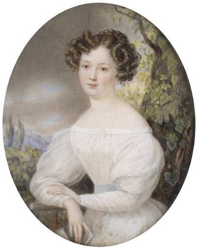 Portrait of a Young Woman in a White Dress, Sitting in a Landscape by Friedrich Wailand